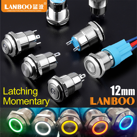 LANBOO momentary or latching 12mm illuminated push button mini metal switch ► Photo 1/6