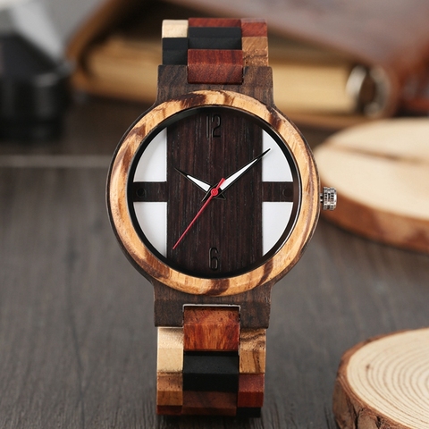 Antique Mens Wood Watches Vintage Ebony Wood Clock Male Unique Mixed Color Wooden Adjustable Band Quartz Watch Relogio Masculino ► Photo 1/6