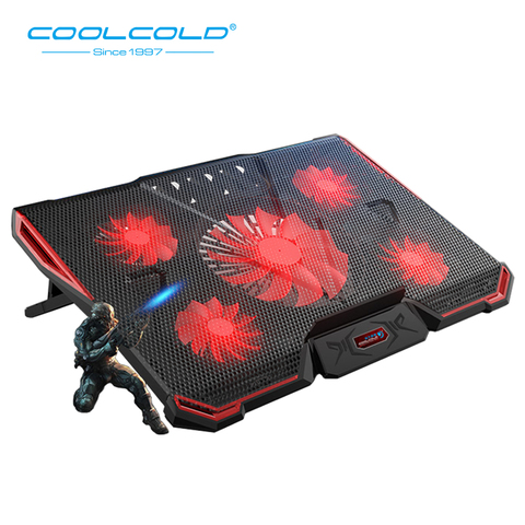 COOLCOLD Laptop Cooling Pad 2 USB 5 Fan Gaming Led Light Notebook Cooler For 12-17inch Laptop Macbook ► Photo 1/6
