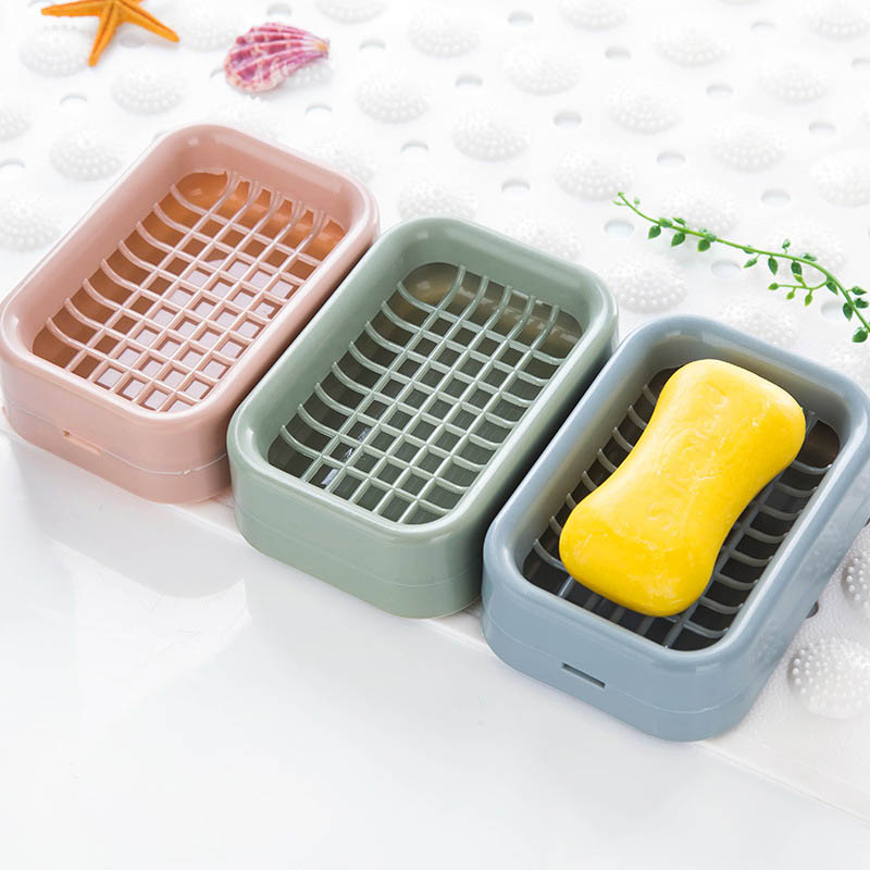 Bathroom Soap Dish Portable Holder Plastic 2 Layers Drain Rack Container T XE 