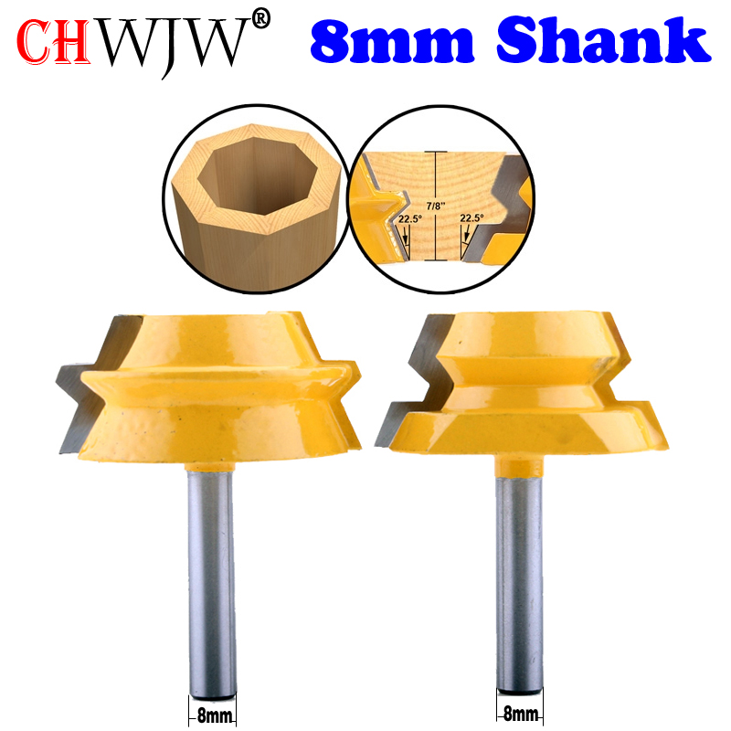 2Pcs 22.5 Degree Lock Miter Router Bit Woodwork Cutter Tool with 1/2'' Shank 