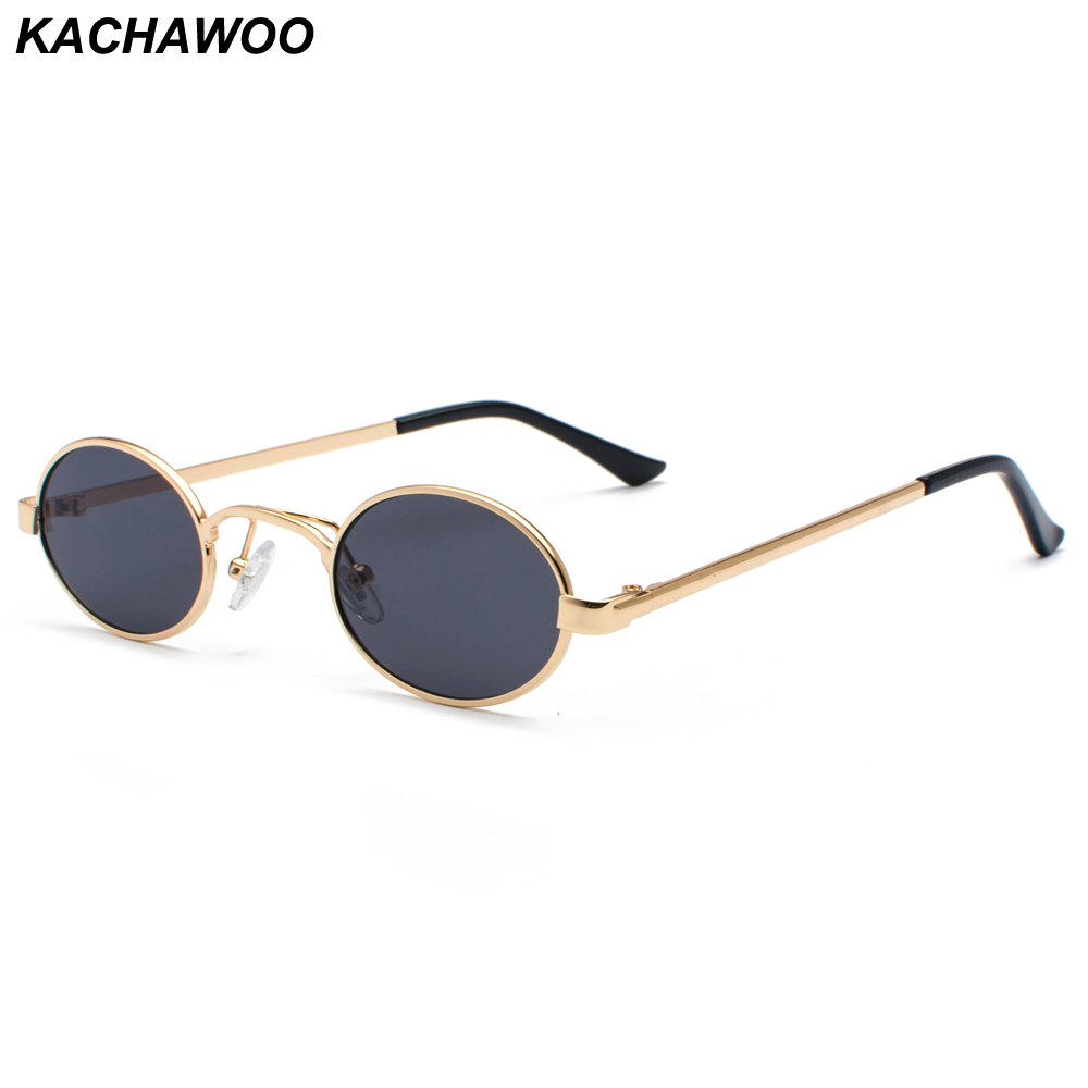 Kachawoo Small Oval Retro Sunglasses Men Gold Metal Frame On 