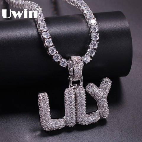 UWIN Small Custom Bubble Letters Pendant Necklace Combination Words Name With 4mm Tennis Chains Full Iced Cubic Zirconia Jewelry ► Photo 1/6