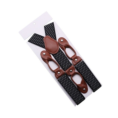 35mm Width Suspenders For Men Brown Leather Trimmed Button End Elastic Tuxedo Y Back Men Fashion Suspenders Pant Braces Dad Gift ► Photo 1/5