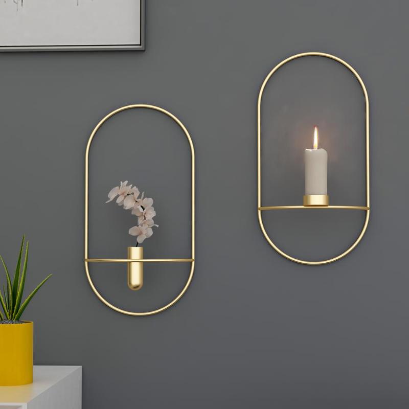 Modern Art Geometric Candle Holder 2019 Vintage Candlestick Tealight Dry Flower Vase 3d Wall Mounted Metal Ornaments Home Decor Alitools - Wall Votive Candle Holder Sculpture