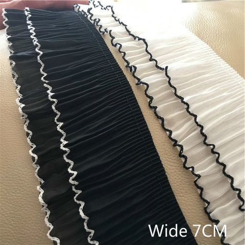 7CM Wide Two-Layer Elastic Pleated Chiffon Ruffle Trim Ribbon Fold Lace Collar Applique DIY Dress Sewing Tassel Fringe Hem Decor ► Photo 1/5