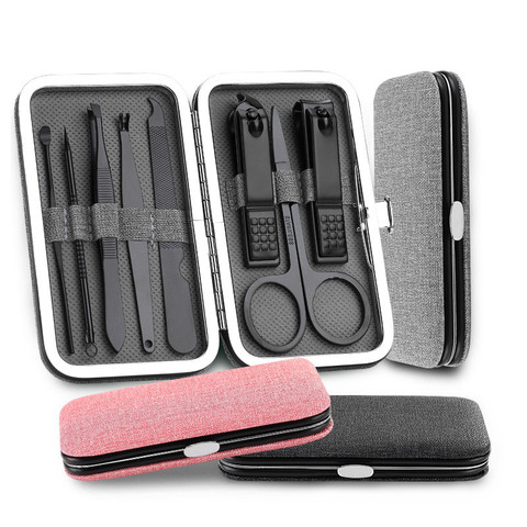 High Quality Stainless Steel Black Nail Clipper Sets Cutter Trimmer Ear Pick Grooming Kit Pedicure Toe Nail Art Tools Drop Ship ► Photo 1/6