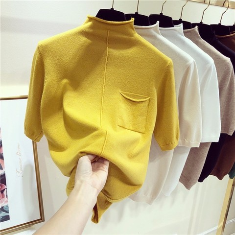 Half sleeve tops women knitted sweater half turtleneck short sleeve pullover 9colors 2022 spring and summer new arrival ► Photo 1/6