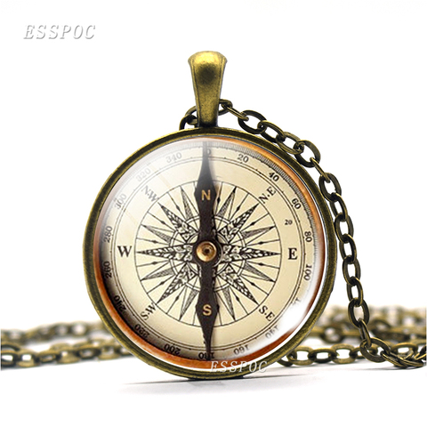Hot Round Glass Cabochon Jewelry Steampunk Compass Pendant Vintage Compass Picture Necklace Archaeology Tour Jewerly Gift ► Photo 1/4
