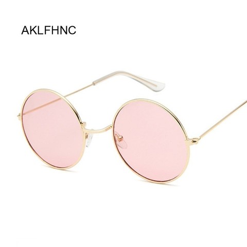 2022 Retro Round Pink Sunglasses Women Brand Designer Sun Glasses For Women Alloy Mirror Female Oculos De Sol Black ► Photo 1/6