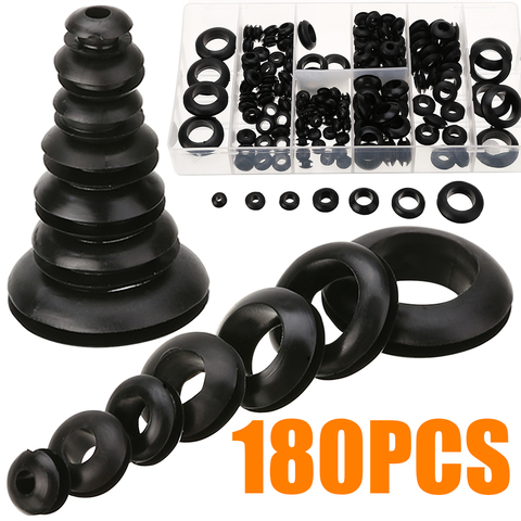 Mayitr 180pc Rubber Grommet Round Grommet Gasket Kit For Protects Wire Cable Hose Custom Part Rubber Seal Assortment Set ► Photo 1/5