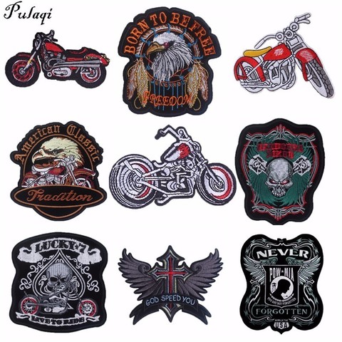 Pulaqi Punk Rock Bike Patches Embroidery Biker Appliques Motorcycle Iron On Patches For Clothes Jeans Vest Jacket Back Patch H ► Photo 1/6