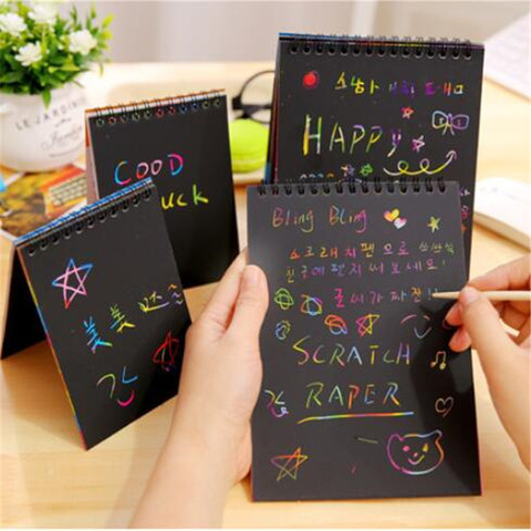 1Pcs Magic Color Rainbow Scratch Paper Note Book Scraping Painting Black DIY Drawing Toys Kid Doodle ► Photo 1/6