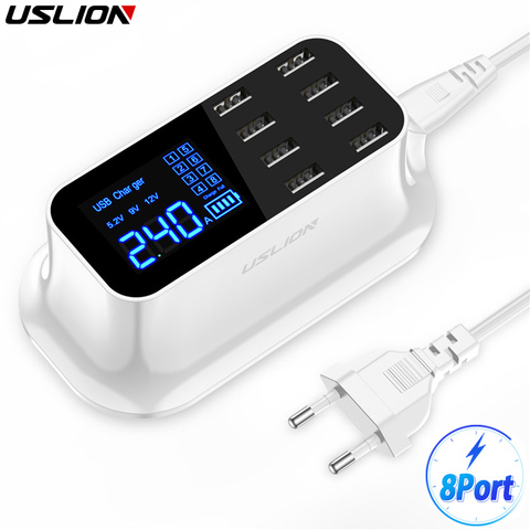 USLION 8 Ports USB Charger LED Display Quick Charge Fast Charging Adapter For iPhone Tablet iPad Samsung Xiaomi Huawei EU UK ► Photo 1/6