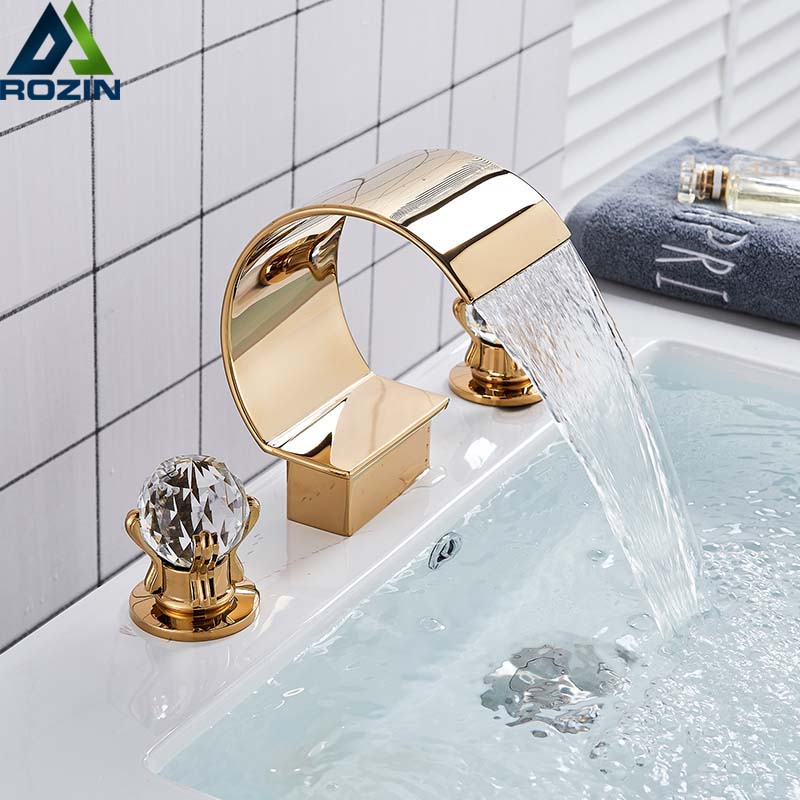 Widespread Bathroom Basin Faucet Waterfall Sink Mixer Tap Brushed Nickel1 