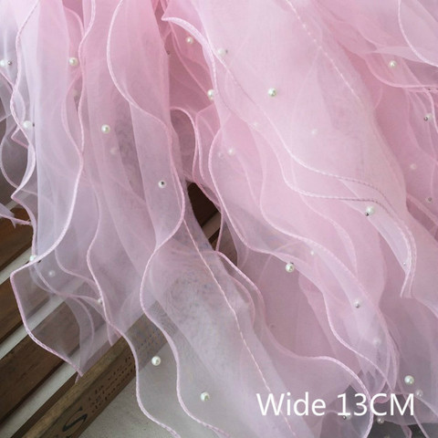 13CM Wide Luxury Tulle Chiffon Lace Fabric Beaded Organza Ruffle Trim Ribbon Edge Dress Collar Applique DIY Sewing Fringe Decor ► Photo 1/5