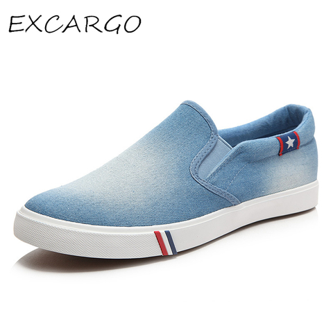 EXCARGO Canvas Shoes Sneakers Men Shoes Slip On 2022 Summer Fashion Shallow Casual Shoes For Men Denim Blue Sneakers For Men ► Photo 1/5