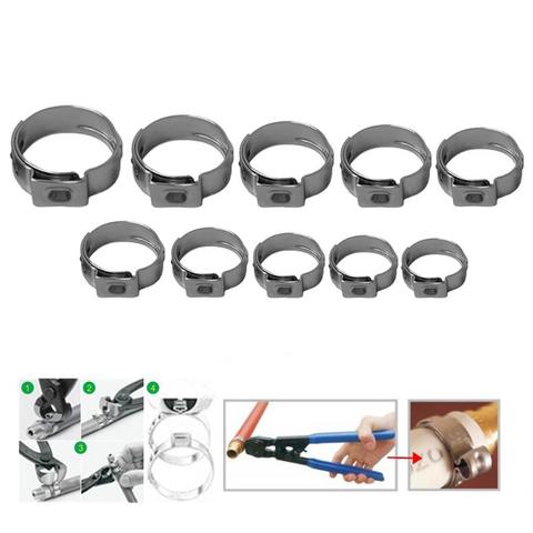 10Pcs Single Ear Stainless Steel Hydraulic Hose Clamps Fuel Air Water Pipe Hose O Clips Train Boat Ship Auto Car Accessories ► Photo 1/6