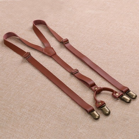 Vintage Mens Suspender Brace Male Strap Clip For Women Cowhide Wild Leisure Casual Belt Skirt Leather Suspenders ► Photo 1/6
