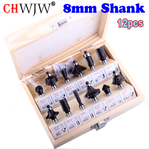 12pcs 8mm Shank Router Bits Set Professional Shank Tungsten Carbide Router Bit Cutter Set With Wooden Case For Woodworking Tools ► Photo 1/4