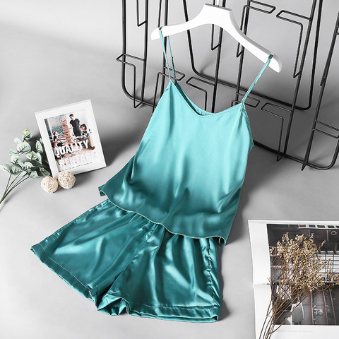 Summer New Ice Silk Spaghetti Strap Sexy Women Pajamas Pure Color Thin Section Fashion Sleepwear ► Photo 1/6