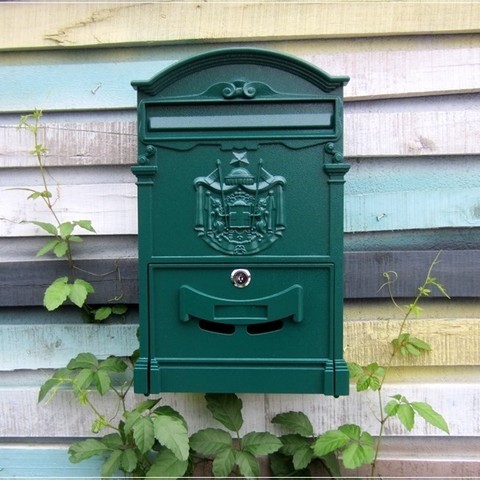 Lockable Secure Mail Letter Post Box Vintage Metal Mail Box Garden Ornament Retro wall-mounted Mailbox CW238 ► Photo 1/5