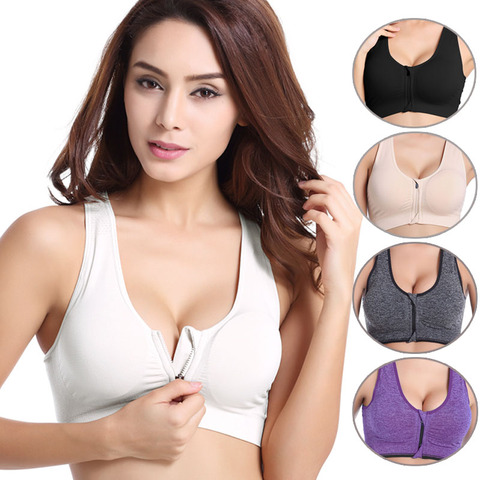 VEQKING Women Zipper Push Up Sports Bras,Plus Size XL Padded Wirefree Breathable Sports Tops,Fitness Gym Yoga Sports Bra Top ► Photo 1/6