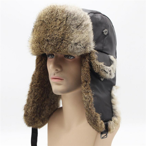 IANLAN Winter Real Fur Skiing Hats Unisex Rabbit Fur Bomber Hats for Men Women Real Sheep Leather Top Russian Ushanka IL00425 ► Photo 1/1