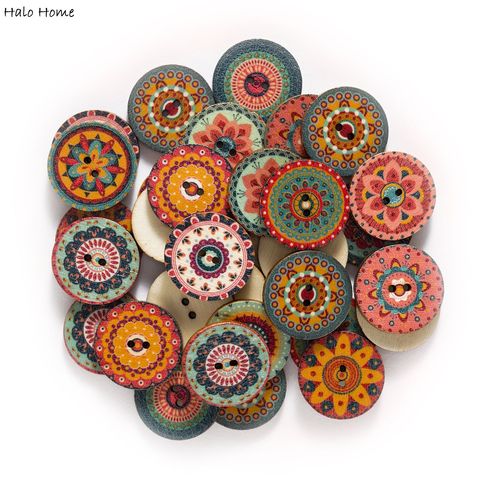 50pcs Retro series Wood Buttons for Handwork Sewing Scrapbook Clothing Crafts Accessories Gift Card Decor 15-25mm ► Photo 1/3