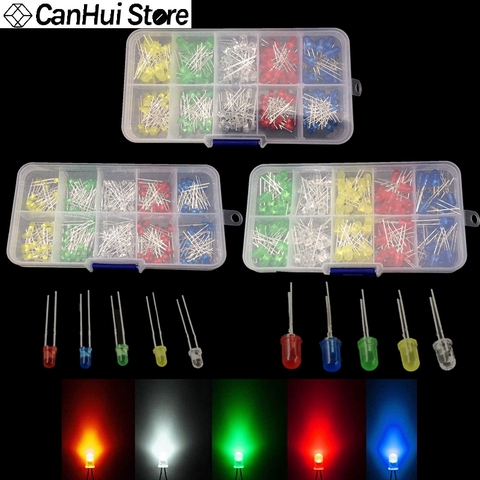 200pcs/box 3mm+5mm 2-3V 20mA Colorful Diodes Universal F3 F5 LED Light Assorted Kit Red Green Blue Yellow White DIY LEDs Diode ► Photo 1/6