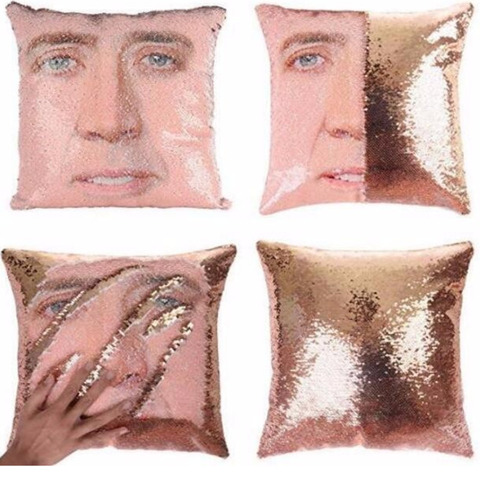 Magical Nicolas Cage Cushion Cover with Sequins Super Shining Reversible Color Changing Pillow Cover 40x40cm Home Car Decoraion ► Photo 1/5