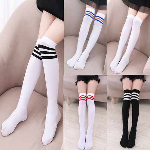 Fashion Thigh High Over Knee High Socks For Girls Womens Students Striped Cotton Long Stockings Black White Striped Sailor Socks ► Photo 1/4