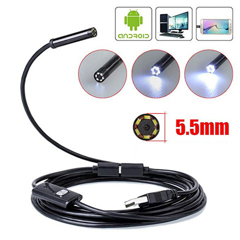720P Endoscope Camera 8mm Lens Android USB Endoscope Flexible Snake Cable Led Light Inspection Camera For Phone PC Borescope ► Photo 1/6