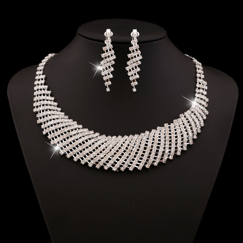 Crystal Necklace & Earrings Rhinestone Wedding Jewelry Bridal Jewellery Set 
