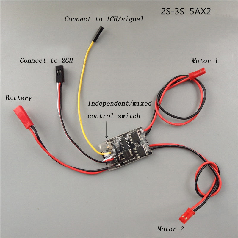 Dual Way ESC Regolatore Di Velocità Bidirezionale 5A Spazzolato Per Modelli RC 1/35 – 2S-3S Lipo Per Carri Armati E Barche