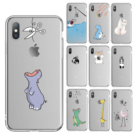 Ottwn Clear Phone Case For iPhone 11 Pro Max 7 8 6 6s Plus Cute Cartoon Animal Soft TPU For iPhone X XR XS Max Transparent Cover ► Photo 1/6
