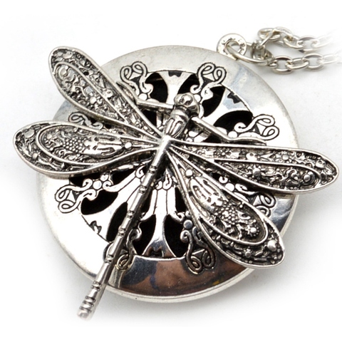 1Pc Antique Silver-color Dragonfly Aromatherapy Diffuser Pendant Necklace ► Photo 1/6