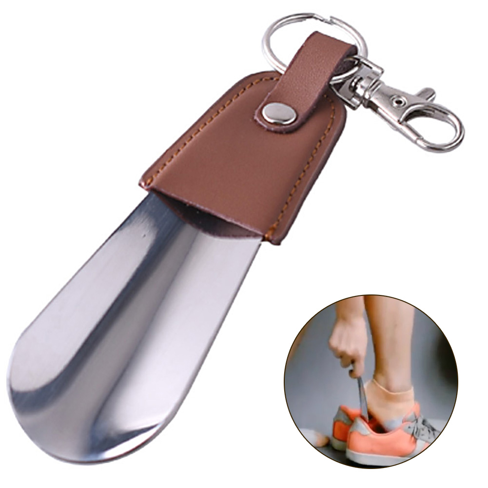 Portable Folding Shoehorn Metal Durable With Stainless Steel Faux Leather Portable Fashion New Shoe Horns With Key Ring ► Photo 1/6