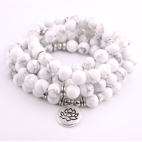 8mm White Pine 108 Mala Bracelet or Necklace for Men Women Yoga Healing Prayer Beads Strand Charm Bracelet ► Photo 1/6