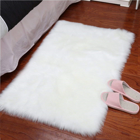 White Faux Fur Carpet For Bedroom Floor Super Soft Sheepskin Fur Area Rugs Rectangle Rug Bedside Shaggy Plush Mat ► Photo 1/6