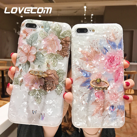 LOVECOM Retro Floral Ring Stand Phone Case For iPhone 12 Mini 11 Pro Max XR XS Max X XS 7 8 Plus Case Soft IMD Dream Shell Cover ► Photo 1/6