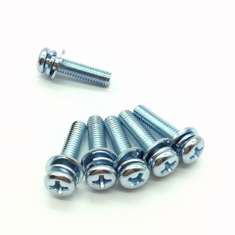 50pcs M2.5 M3 M4 Galvanized screw Phillips Pan Head Three Combination Screw Three sem screws with washer Blue white zinc plating ► Photo 1/4