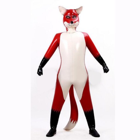 Latex Rubber Overall Hooded Uniform Double layer  Catsuit Fox Cosplay Full Body Wetlook Color Unisex Customized Size XXS-XXL ► Photo 1/3