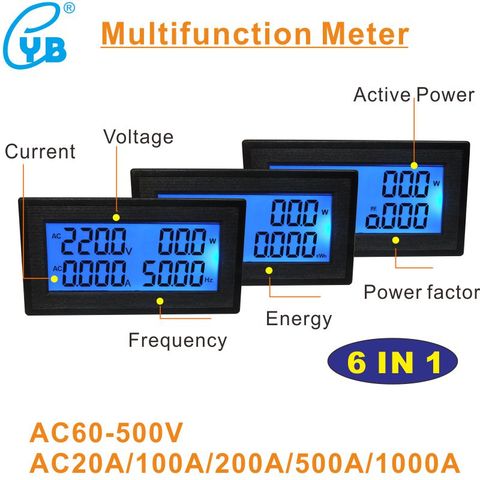 YB5140DM AC 20A 100A 200A Volt Amp Panel Meter LCD Digital Voltmeter Ammeter AC Voltage Current Mete Frequency Energy AC 60-500V ► Photo 1/6
