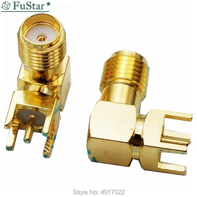 10-Pack SMA Female Jack PCB Mount Gold Plated Right-Angle RF Connectors 