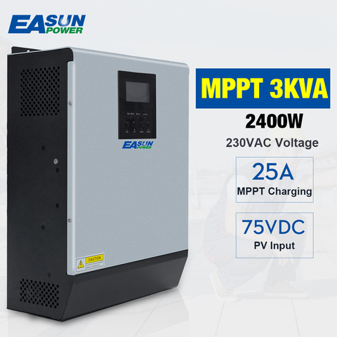 Solar Inverter 3KVA Pure Sine Wave Hybrid Inverter 24V 220V Built-in 25A MPPT PV Charge Controller and AC Charger for Home Use ► Photo 1/6