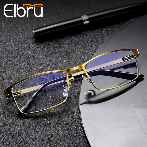 Elbru Men Blue Film Resin Reading Glasses Women Metal Half Frame Hyperopia Eyeglasses 1.5 2.0 2.5 3.0 3.5 4.0 Diopter For male ► Photo 1/6