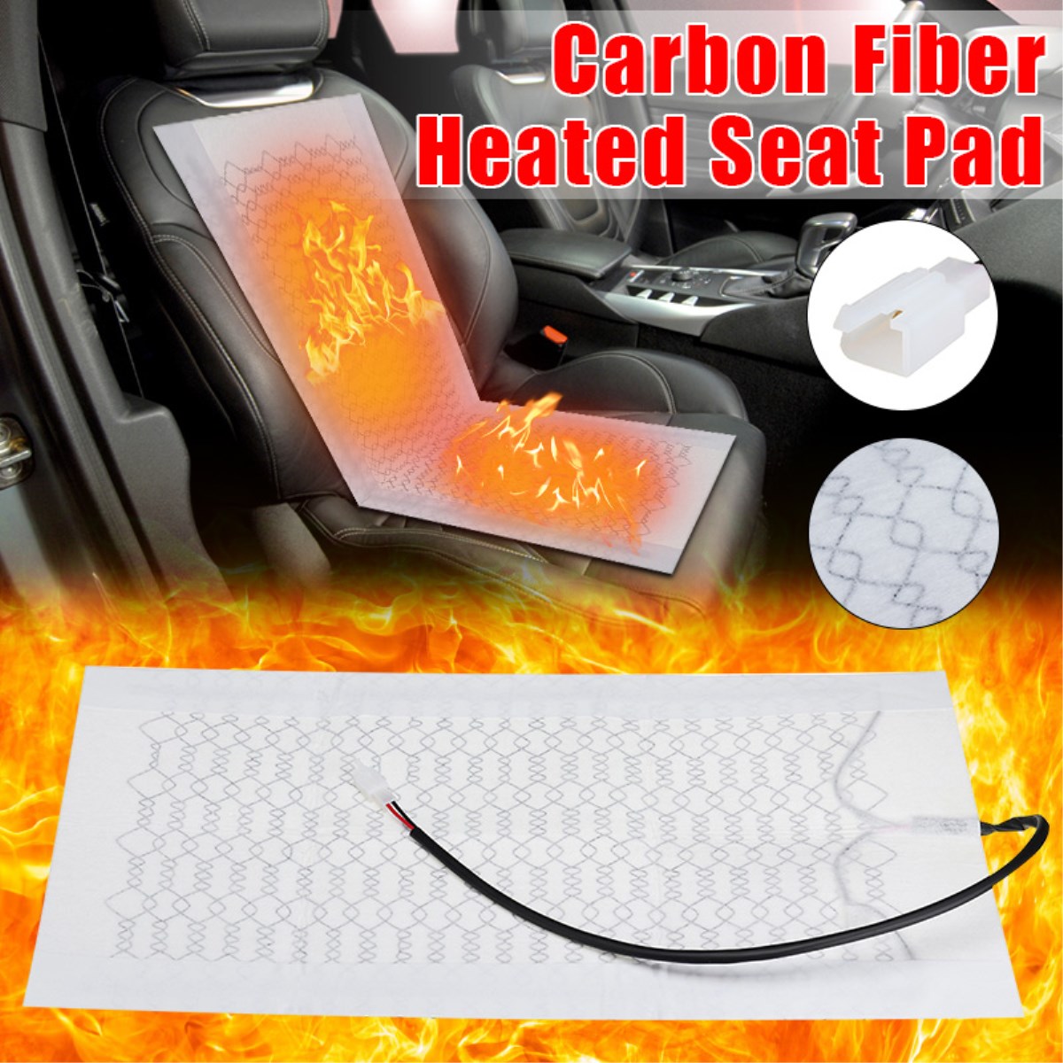 12V Carbon Fiber 2 Seats 4 Pads 2 Dial 5 Level Switch Heater Seat Covers Cushion 