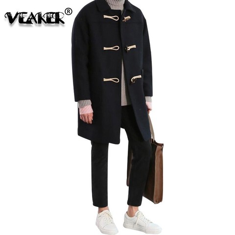 New Mens Winter Horn Button Woollen Autumn Men's Overcoat Male Long Hooded Trench Thick Windbreaker Dust Hot Coat Casaco Xadrez ► Photo 1/1