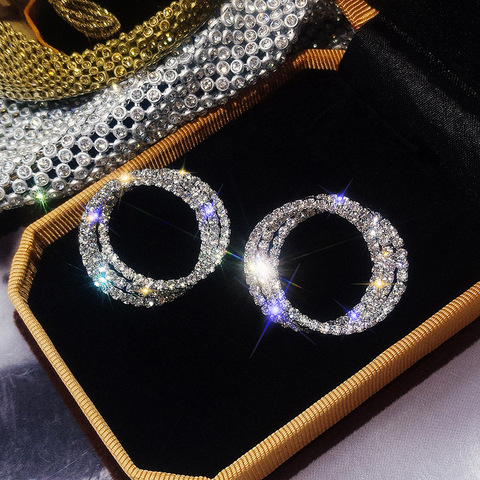FYUAN Fashion Korean Style Small Circle Stud Earrings Luxury Gold Silver Color Rhinestone Earring Women Weddings Party Jewelry ► Photo 1/6